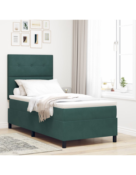 Letto Box Spring con Materasso Verde Scuro 100x200 cm Velluto