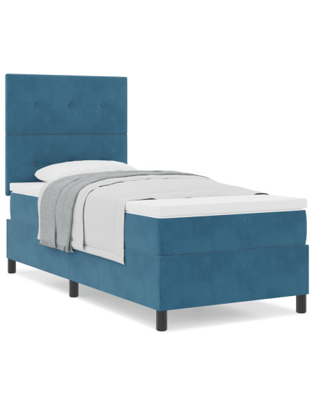 Letto con Rete a Doghe e Materasso Blu Scuro 100x200 cm Velluto