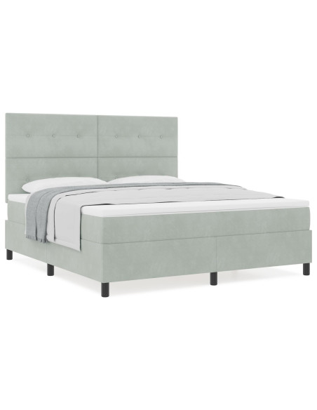 Letto Box Spring con Materasso Grigio Chiaro Super King in Velluto