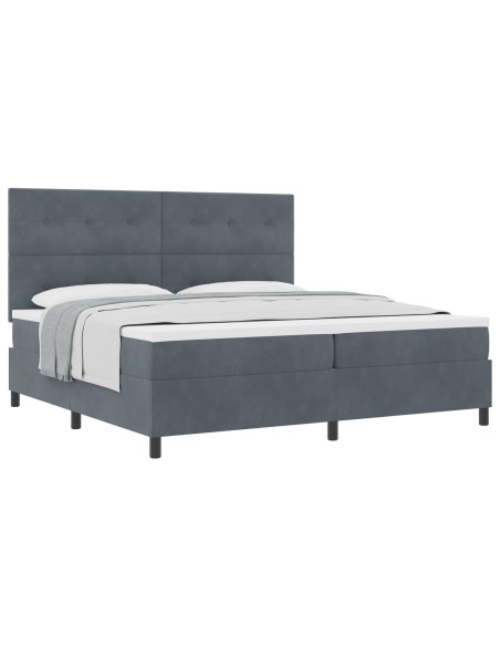 Letto Box Spring con Materasso Grigio Scuro 200x200 cm in Velluto