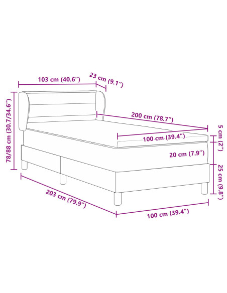 Letto a molle con materasso Nero 100 x 200 cm Tessuto
