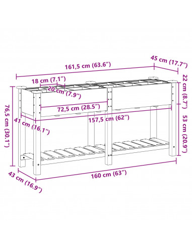 Piantana da Giardino  con Griglie 161x43x76 cm in Legno Massello di Abete