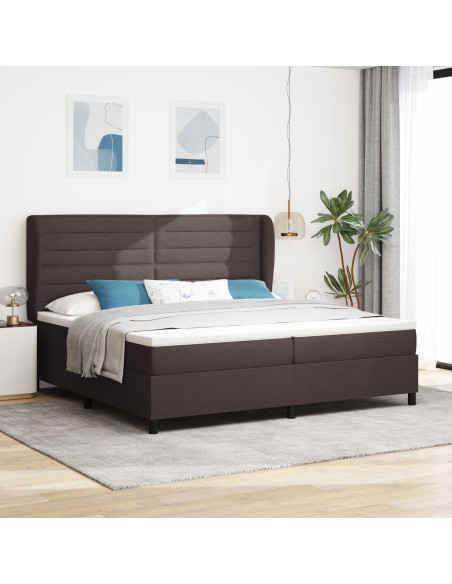 Letto con Rete e Materasso Marrone Scuro 200x200 cm Tessuto