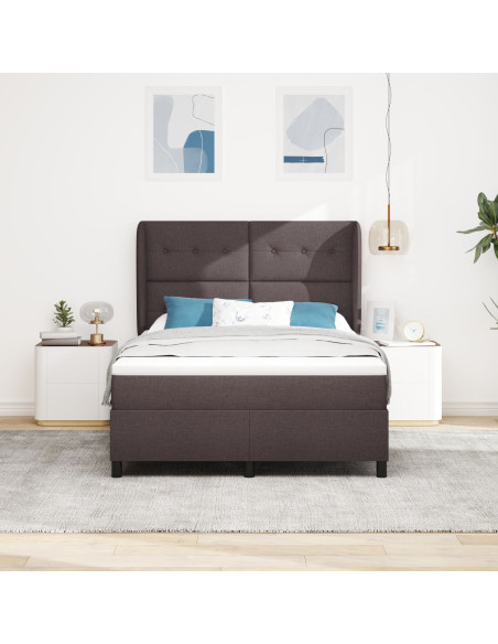 Letto Box Spring con Materasso - Marrone Scuro, 160x200 cm Tessuto