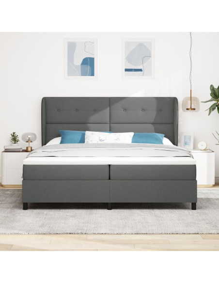 Letto a Rete con Materasso in Grigio Scuro, 200x200 cm Stoffa