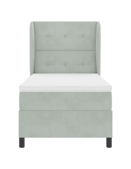 letto box spring  con materasso grigio chiaro 90x200 cm in velluto