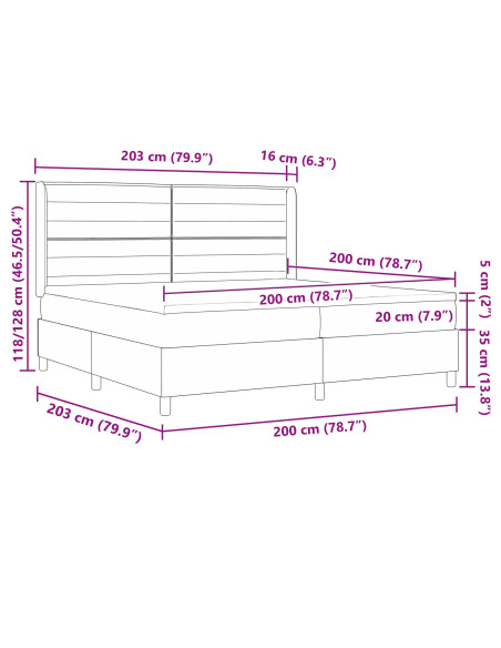 Letto Box Spring vitaXL con Materasso Grigio Scuro 200x200 cm in Tessuto