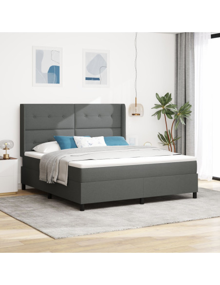 Letto con Rete a Molle e Materasso Grigio Scuro 180x200 cm Tessuto