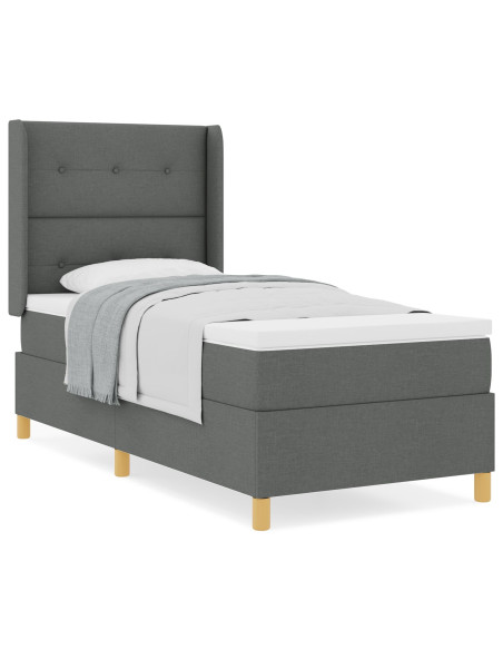 Letto Box Spring con Materasso Grigio Scuro 100x200 cm Tessuto