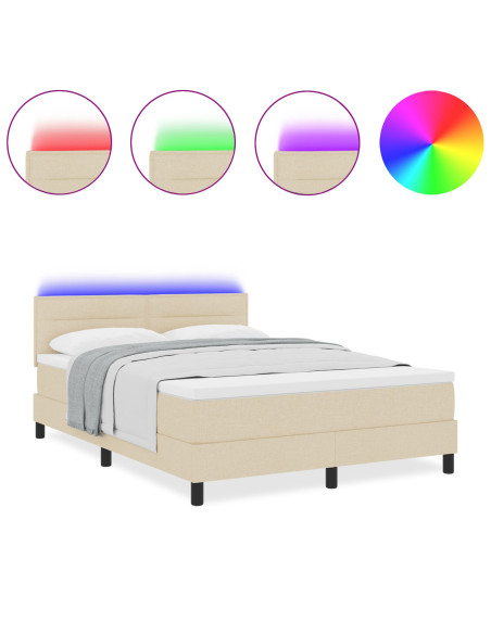 Letto a molle con materasso con led Crema 160 x 200 cm Tessuto