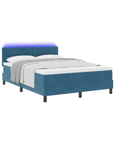 Letto con rete a molle con materasso e LED Blu Scuro 140x190 cm Velluto
