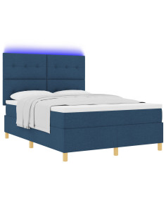 Letto a Sorgente LED con materasso Blu 140 x 190 cm Tessuto