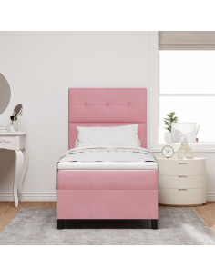 Letto a Sorgente LED con materasso Rosa 100 x 200 cm Tessuto