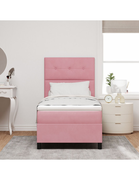 Letto Box Spring con Materasso e LED Rosa 100x200 cm Velluto