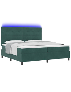 Letto a Sorgente LED Verde Scuro 200 x 200 cm Tessuto