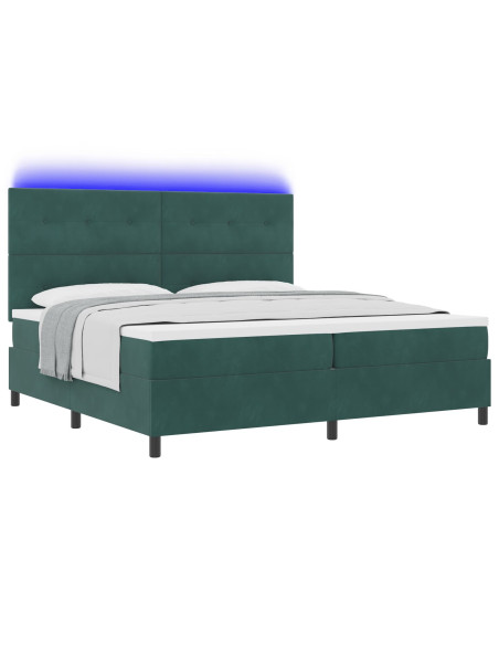 Letto Box Spring con Materasso e LED Verde Scuro 200x200 cm Velluto