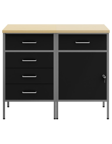 Mobile da lavoro con ruota 2 pcs Nero e Grigio 75 x 45 x 85 cm