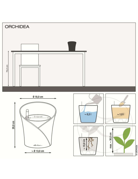 LECHUZA Fioriera ORCHIDEA ALL-IN-ONE Diametro 18 cm Tortora