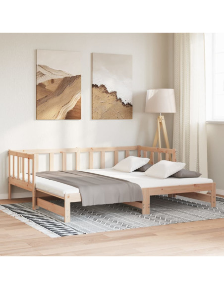 Divano Letto con Letto Estraibile 90x190 cm Legno Massello Pino