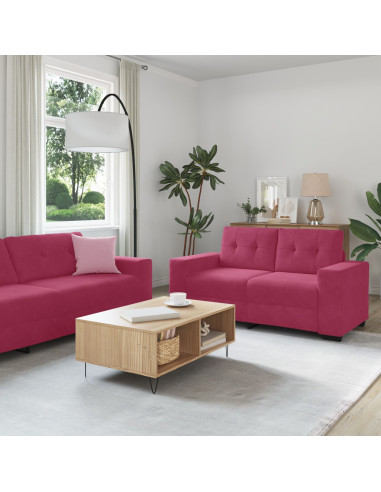 Set Divano  a 2 Pezzi con Cuscini in Velluto Rosso Vino