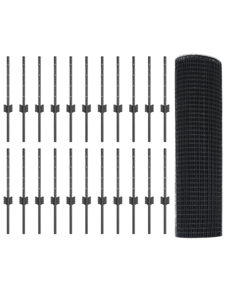 Recinzione con Posto Grigio 0,4 x 50 m Acciaio e PVC