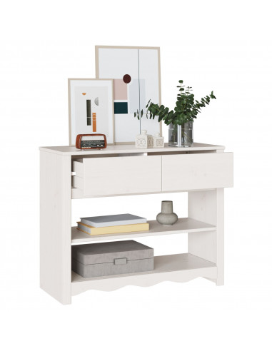 Tavolo Consolle ""DRAMMEN"" Bianco 89,5x37x73 cm Legno Massello Pino