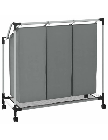 Cesto Portabiancheria con Ruote 3 Scomparti Grigio