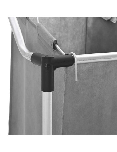 Cesto Portabiancheria con Ruote 3 Scomparti Grigio