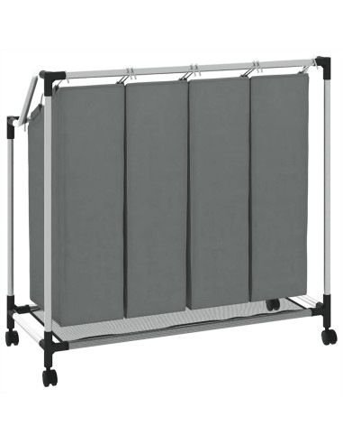 Cesto Portabiancheria con Ruote 4 Scomparti Grigio