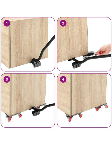 Rulli Mobili 4 pz con Sollevatore 14,5x13,5x4 cm Acciaio 400 kg