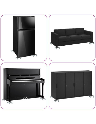 Rulli Mobili 4 pz con Sollevatore 13,5x13,5x6 cm Acciaio 1300kg