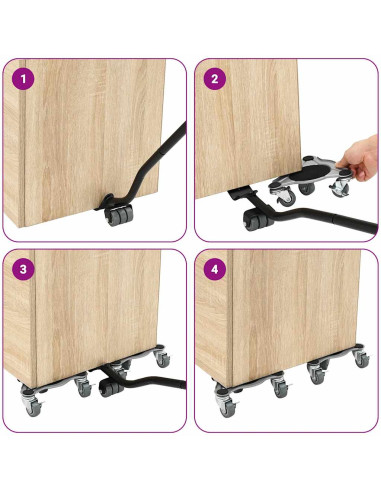 Rulli Mobili 4 pz con Sollevatore 19x17,5x6 cm Acciaio 1000 kg