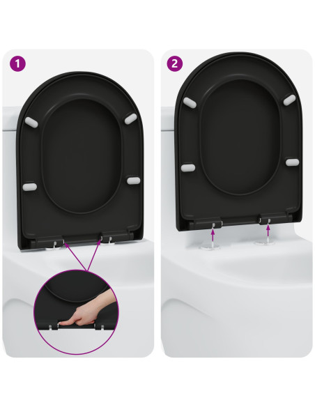 Toilette con rilascio rapido vitaXL con chiusura morbida in Duroplast nera