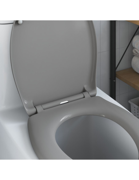 Sedile per WC a rilascio rapido con chiusura morbida in Duroplast Grigio