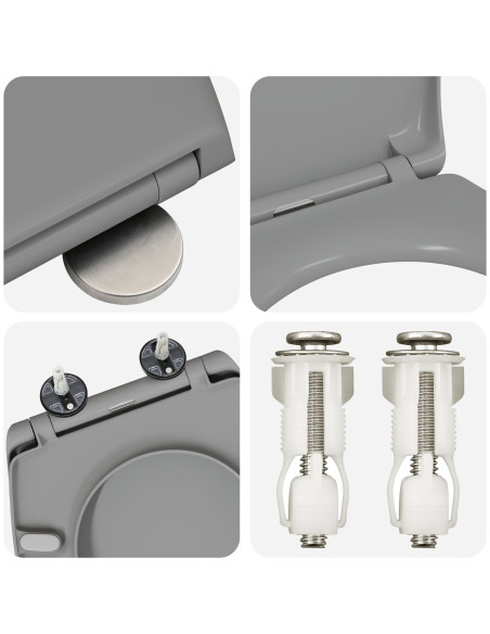 Sedile per WC a rilascio rapido con chiusura morbida in Duroplast Grigio