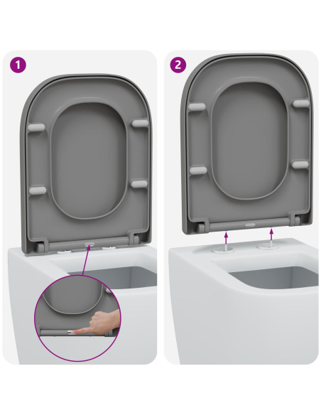 Sgabello per WC con chiusura morbida in Duroplast Grigio