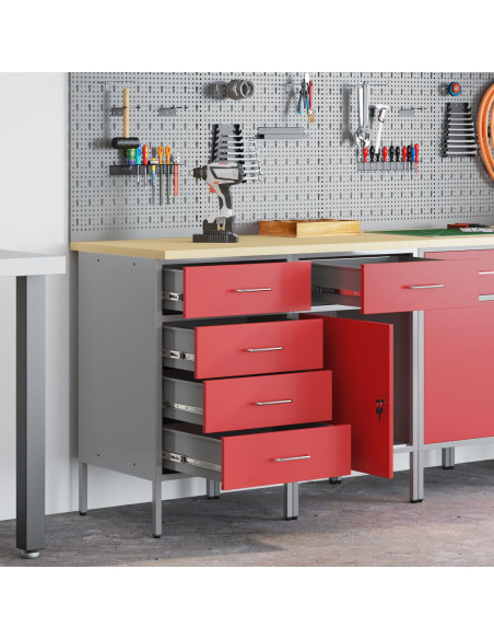 Mobile da lavoro con ruota 2 pcs Rosso e Grigio 75 x 45 x 85 cm