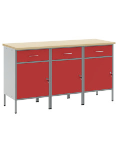 Mobile da lavoro 3 pcs Rosso e Grigio 150 x 55 x 85 cm
