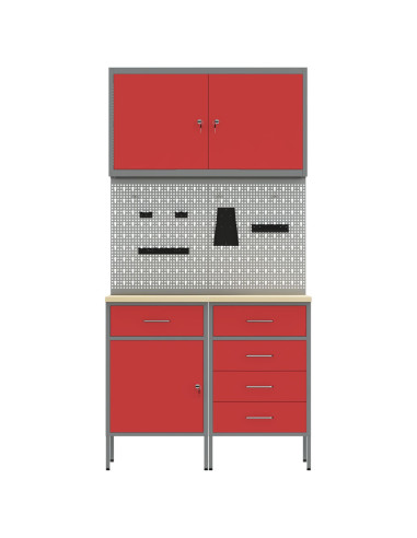 Mobile da lavoro 5 pcs Rosso Legno ingegnerizzato e acciaio