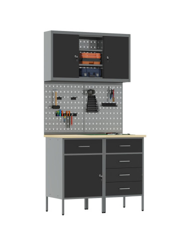 Set di mobili da lavoro con cassetto con lo scaffale 5 pcs Nero