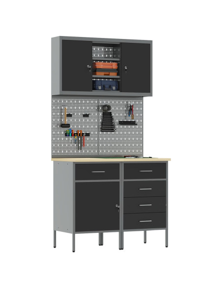 Set di mobili da lavoro con cassetto con lo scaffale 5 pcs Nero
