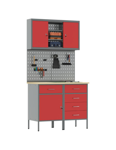 Set di mobili da lavoro con cassetto con blocco 5 pcs Rosso