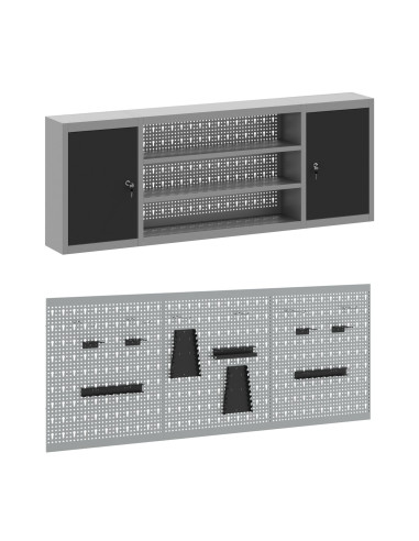 Mobile da lavoro 7 pcs Nero Legno ingegnerizzato e acciaio