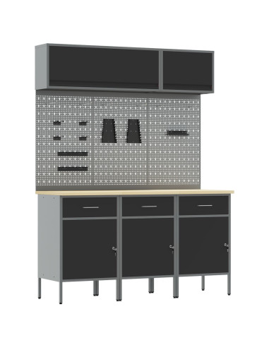 Set di mobili da lavoro con cassetto con blocco 8 pcs Nero