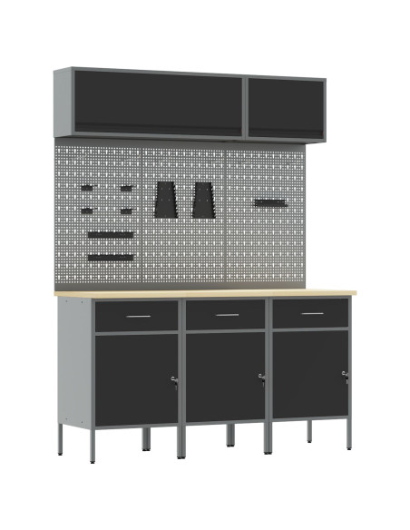 Set di mobili da lavoro con cassetto con blocco 8 pcs Nero