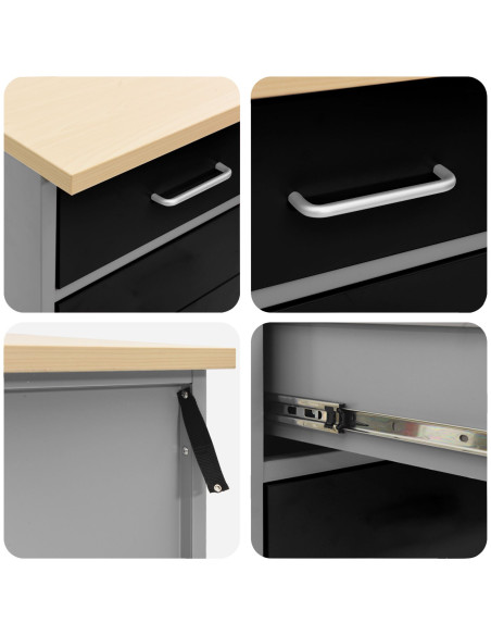 Set di armadi da lavoro e pannelli pegboard neri in MDF e metallo da 8 pezzi