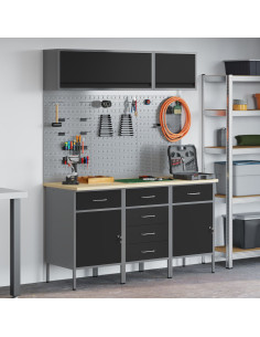 Set di mobili da lavoro con cassetto con blocco 8 pcs Nero