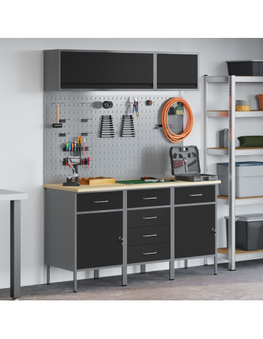 Set di mobili da lavoro con cassetto con blocco 8 pcs Nero