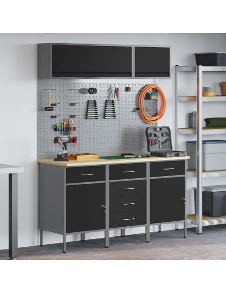 Set di mobili da lavoro con cassetto con blocco 8 pcs Nero