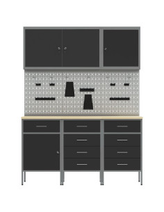 Mobile da lavoro 8 pcs Nero Legno ingegnerizzato e acciaio